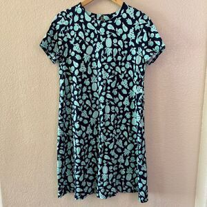 J Jill Wearever Stretch Jersey Dress Womens Small Fruit Turquoise Short Sleeves